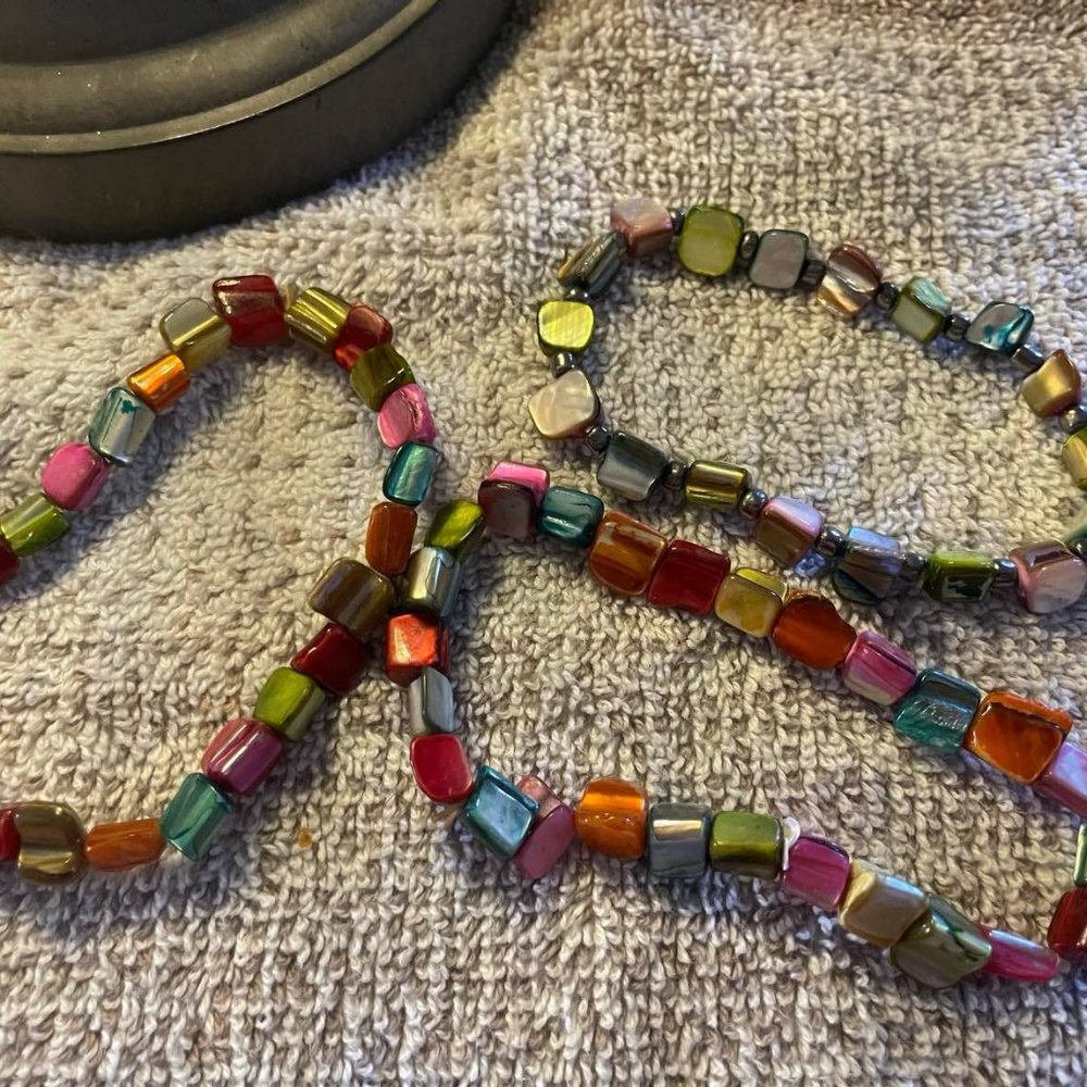 Trio Iridescent Shell Nugget Bracelets